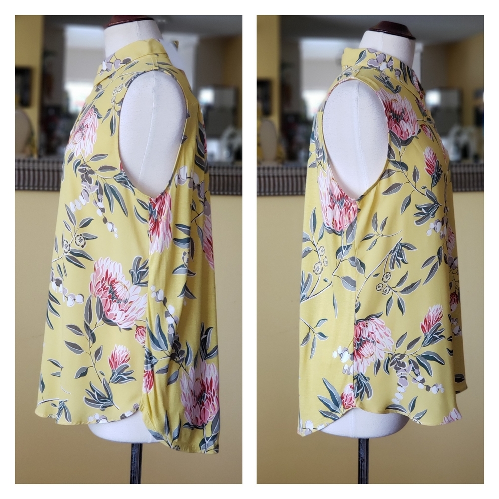 NWT LOFT Floral Mixed Media Buttondown Shell - Picture 5 of 10